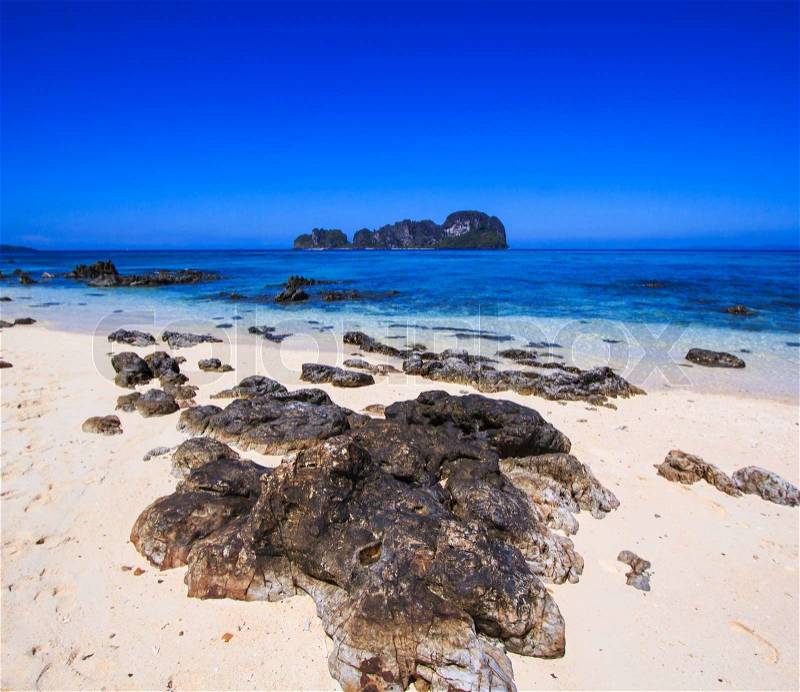 Rocks on the beach at Bamboo Island Asia Thailand, stock photo
