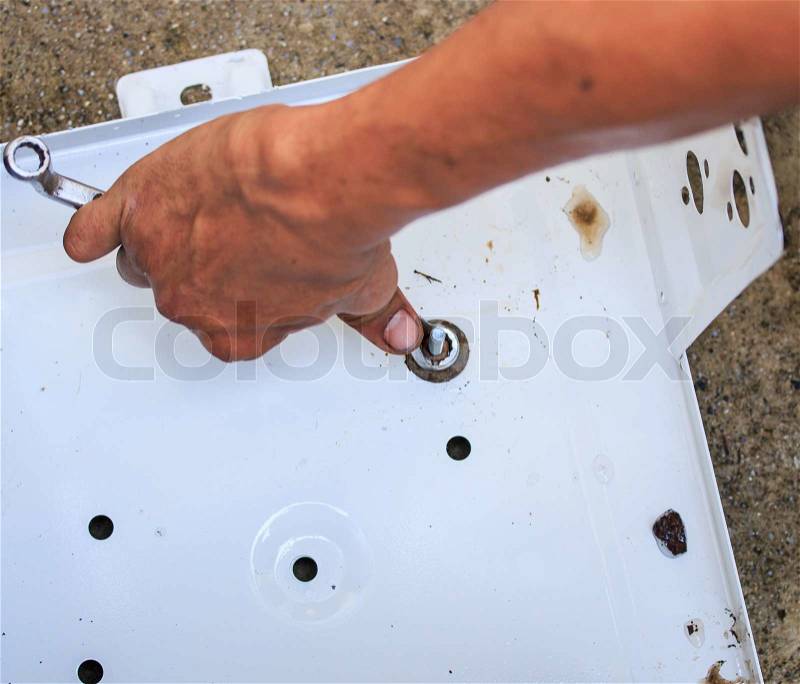 Technicians were repairing air-conditioning, stock photo