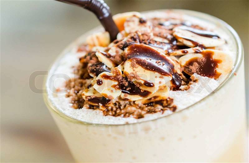 Coffee frappe with almond on top, stock photo