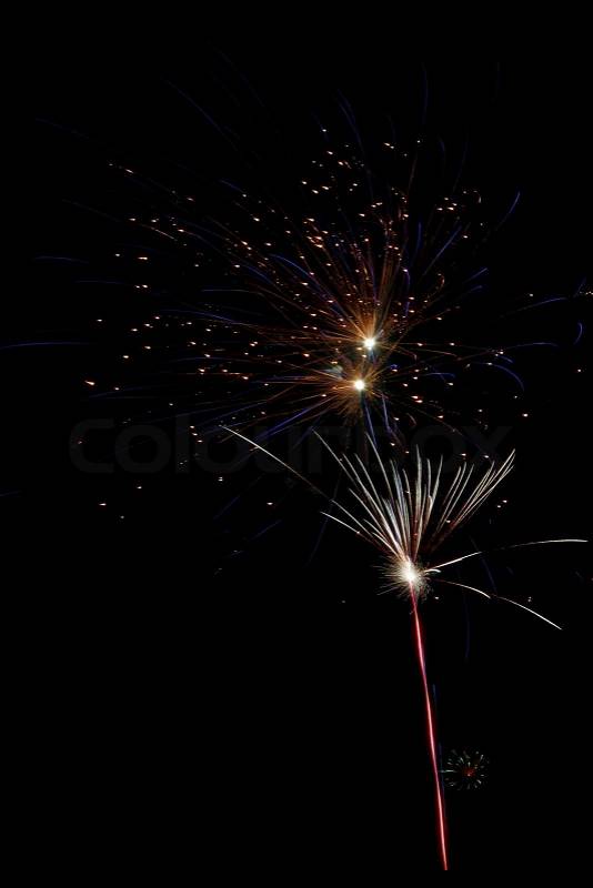 Fire works at Midnight in Denmark starting the New Year 2014, stock photo