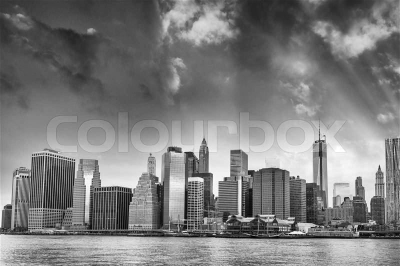 Panoramic view of Manhattan from East River - New York City, stock photo