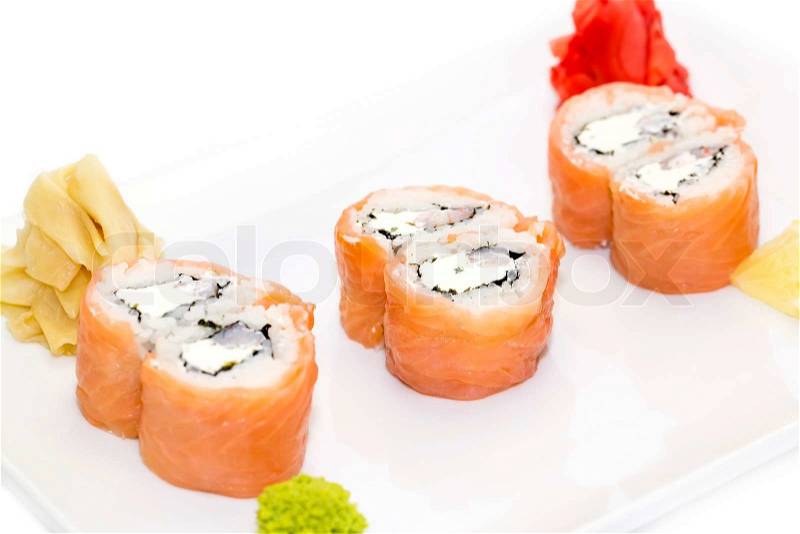 Delicious seafood sushi at a Japanese restaurant, stock photo