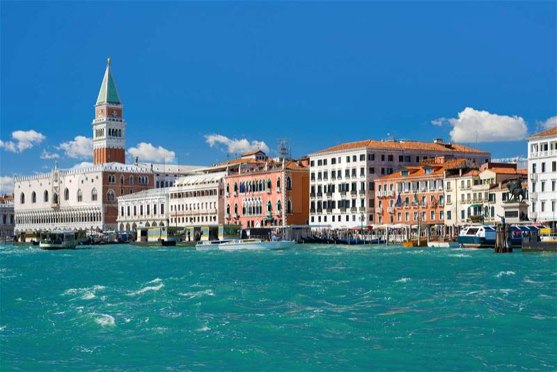View on Grand Canal in Venice under the blue sky, stock photo