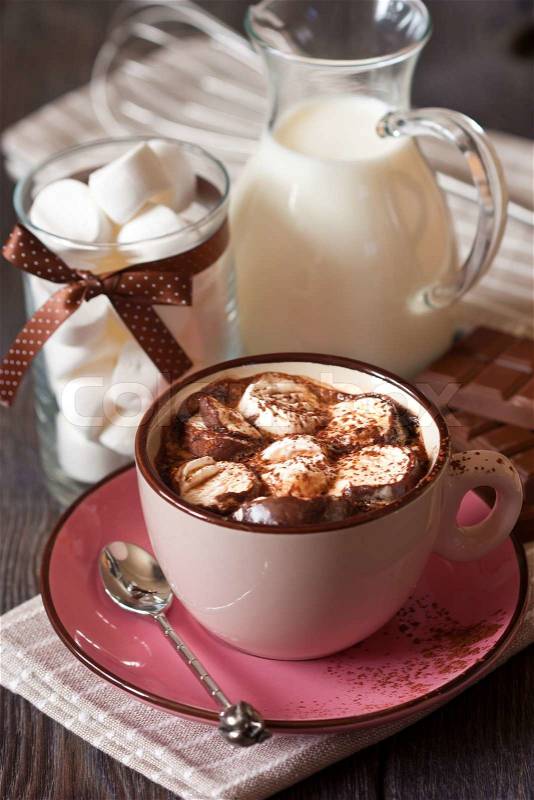 Sweet hot chocolate with marshmallow, stock photo