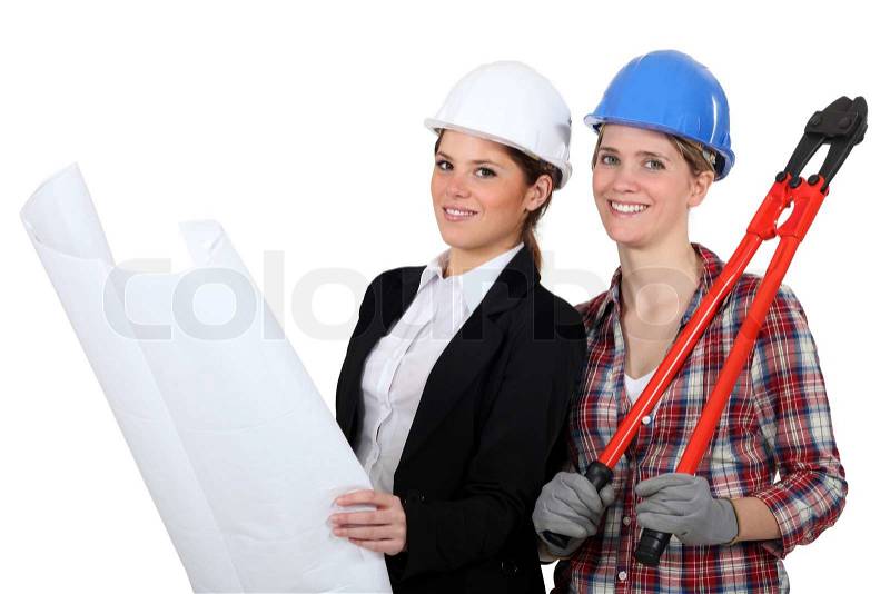 Female architect and builder, stock photo