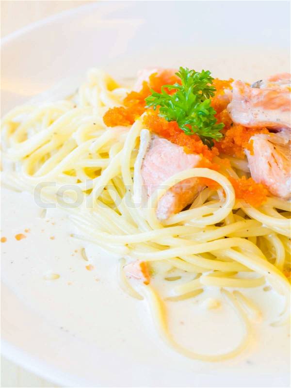Salmon pasta, stock photo