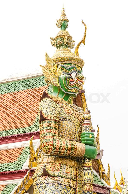 Giant statue in emerald temple bangkok thailand, stock photo
