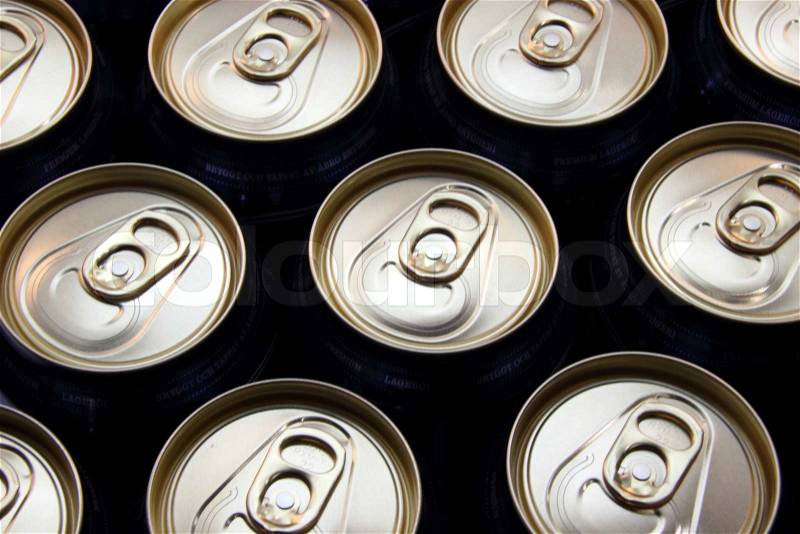 View of beer cans with silver top, stock photo