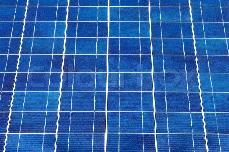 Foreground of a photovoltaic panel for renewable energy production, stock photo