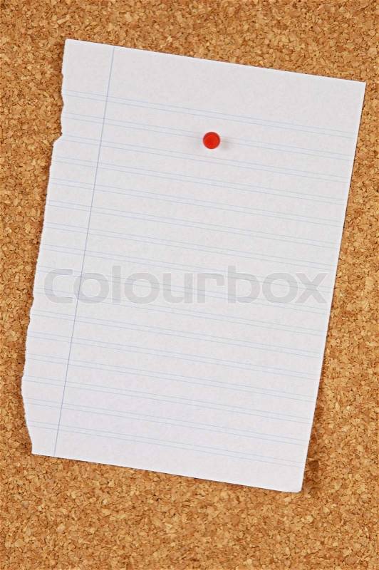 Blank sheet of paper on pin board, stock photo