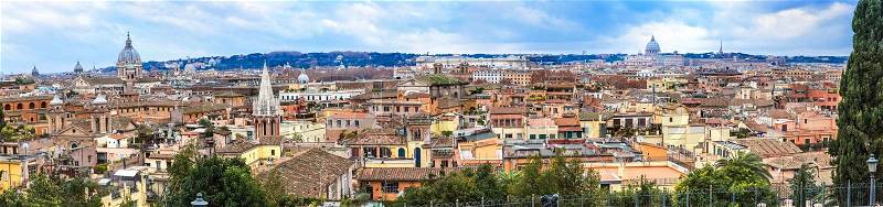 Panoramic view over the historic center of Rome, Italy, stock photo