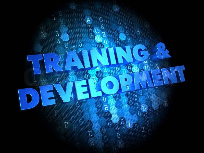 Training and Development in Blue Color on Dark Digital Background, stock photo