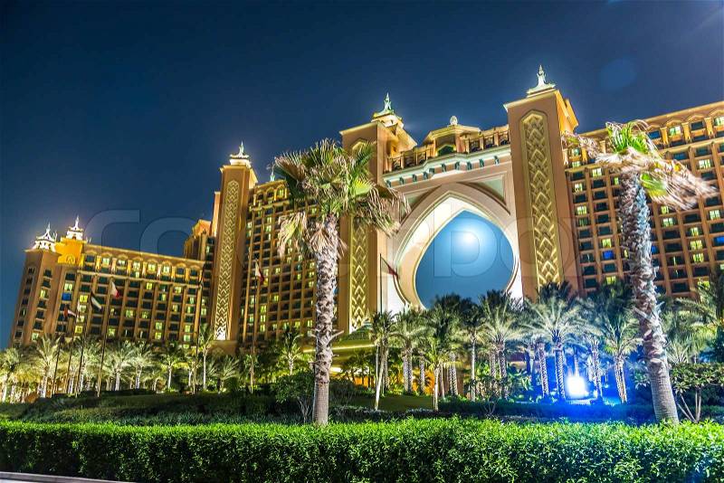 DUBAI, UAE - NOVEMBER 13: Atlantis hotel on November 13, 2012 in Dubai, UAE. Atlantis the Palm is a luxury 5 star hotel built on an artificial island, stock photo