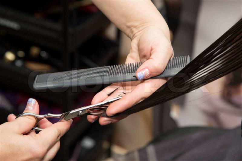Women\'s haircut scissors at salon, stock photo