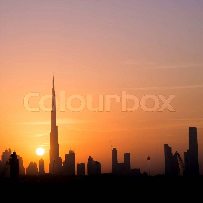 Dubai, United Arab Emirates. city in the rays of the setting sun, stock photo
