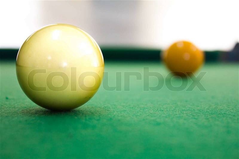 Snooker balls on green pool table, stock photo