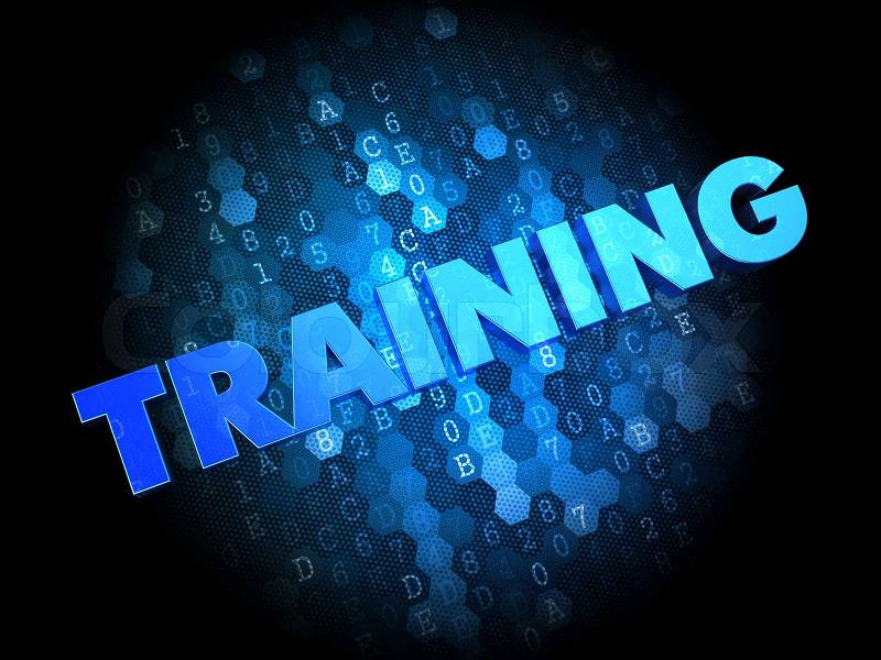 Training - Blue Color Text on Dark Digital Background, stock photo