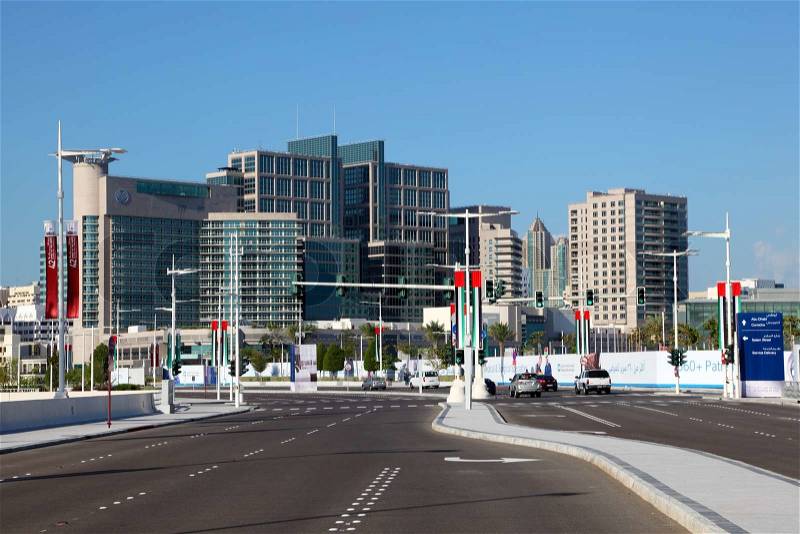 Modern buildings in Tourist Club area of Abu Dhabi, United Arab Emirates, stock photo