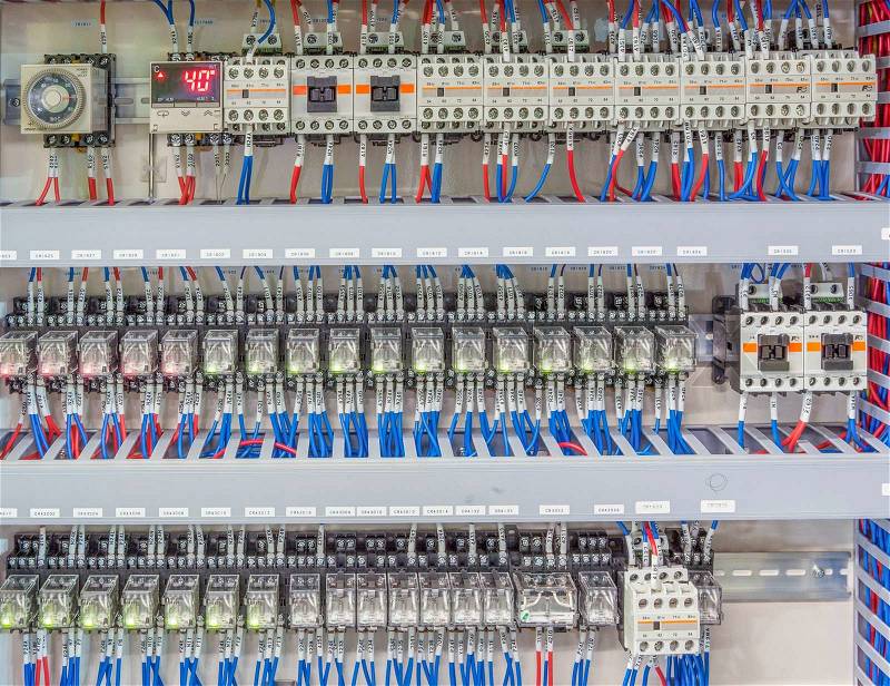 automation panel board with magnetic, PLC and control board, stock photo