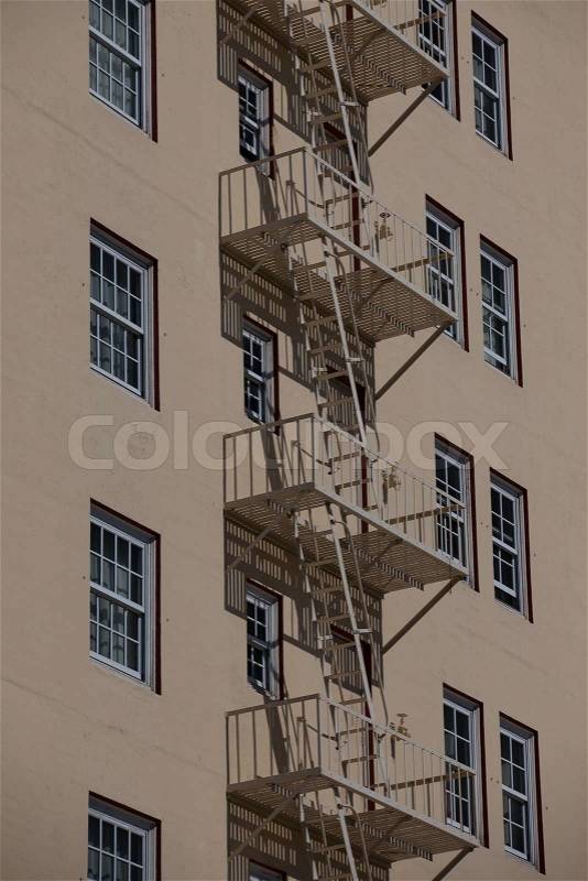 The typical old houses with fire stairs in Los Angeles in USA, stock photo