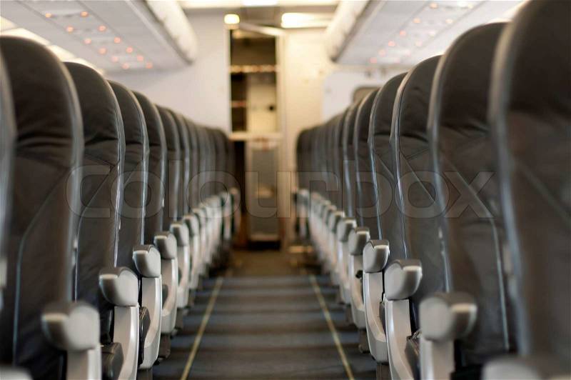 Inside an empty plane. Horizontal image, stock photo
