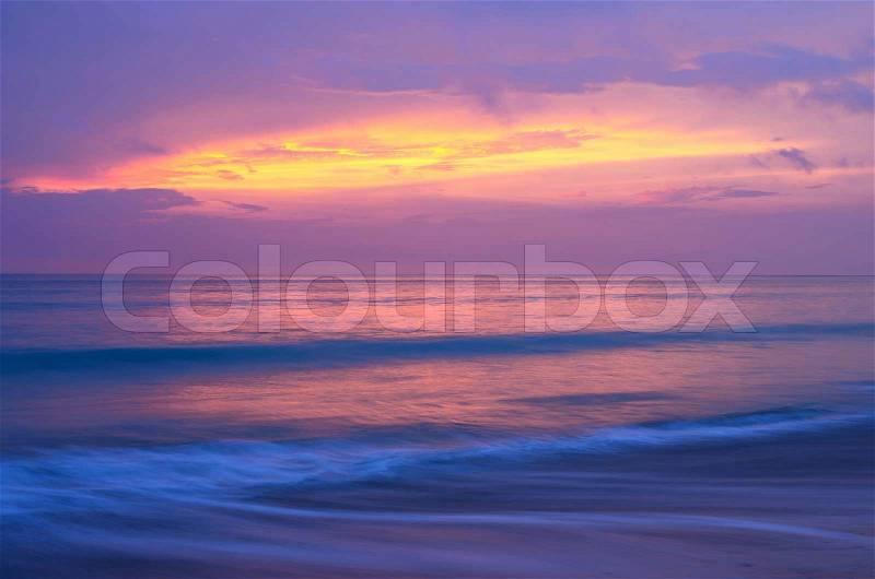 Sea beach at twilight, after sunset,multi color of sky and sea, stock photo