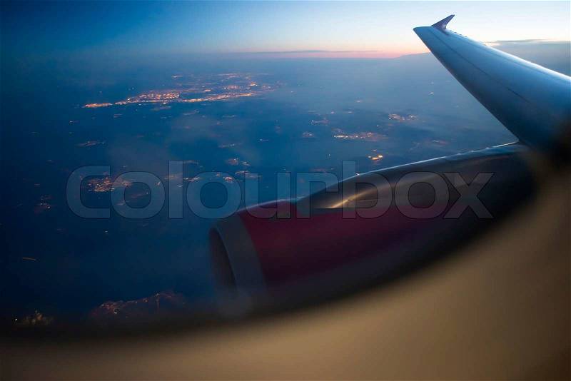 Night view Out Of Airplane Window, stock photo