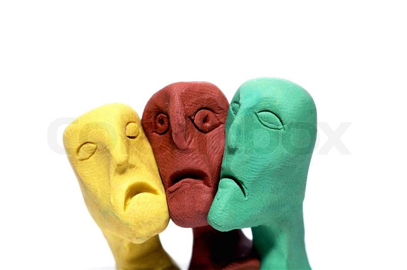Men whit ugly faces made of plasticine, stock photo