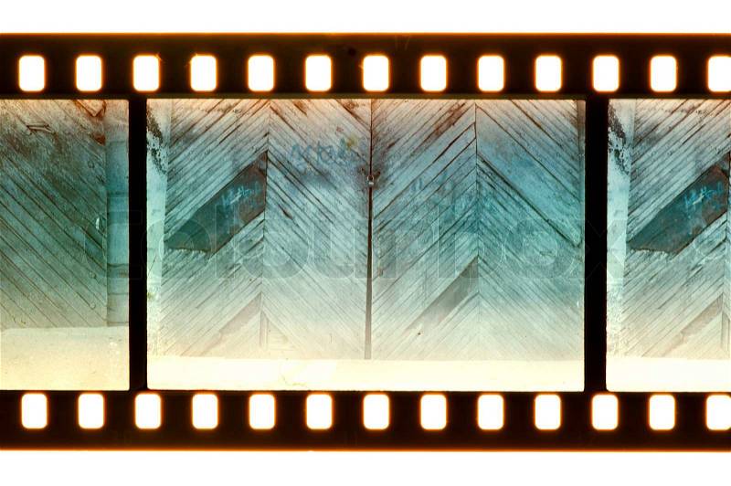 Vintage door and wall on film strip. Real photographic film, stock photo