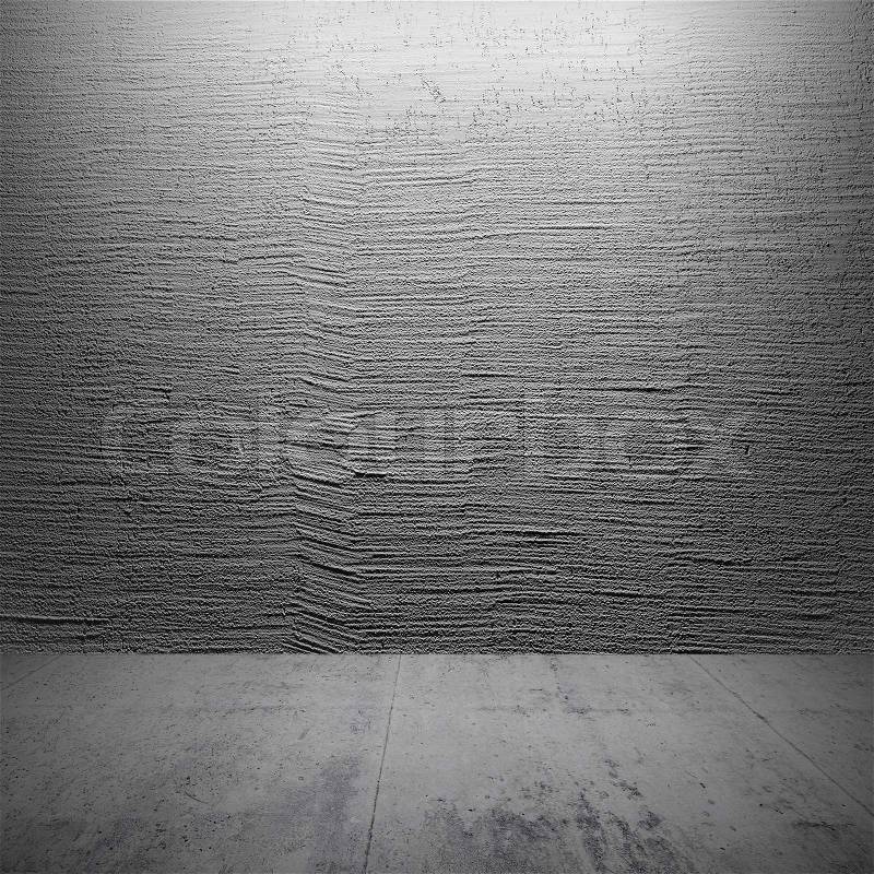 Empty dark concrete interior with decorative stucco on the wall, stock photo