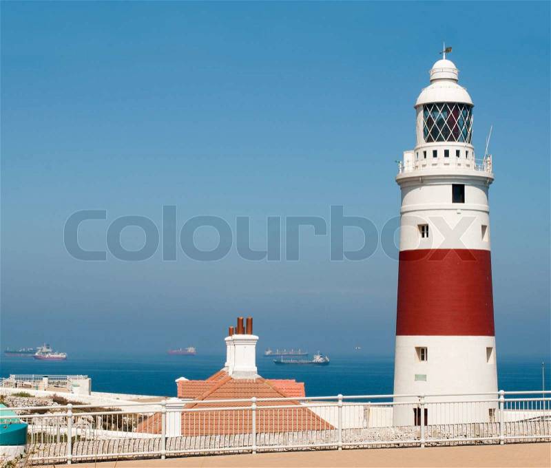 View of the port light and the port entrance of Gibraltar, stock photo