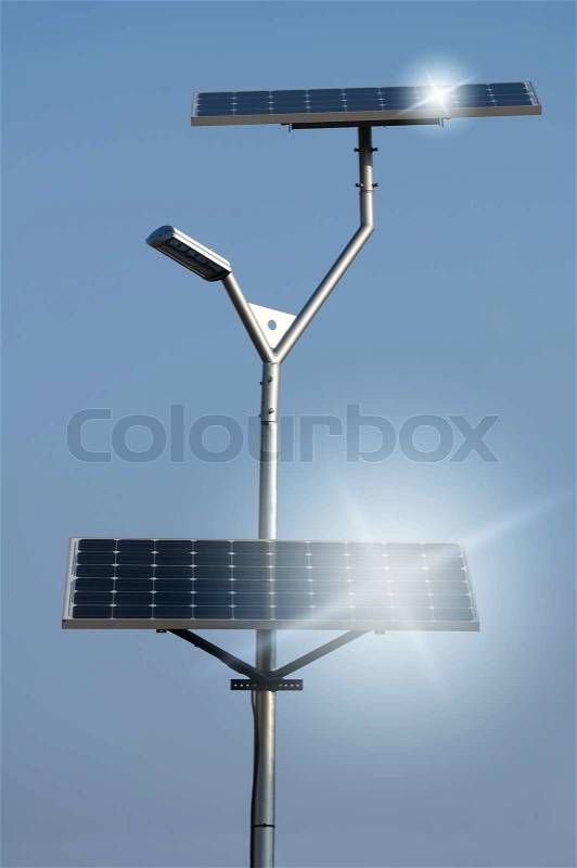 Solar panels and lamp, stock photo