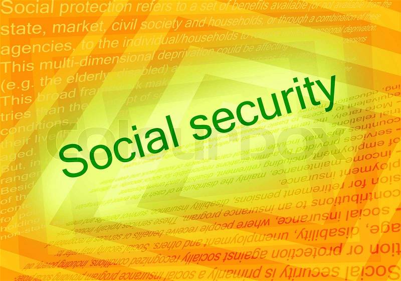 Social security text and orange background with text about Social security, stock photo