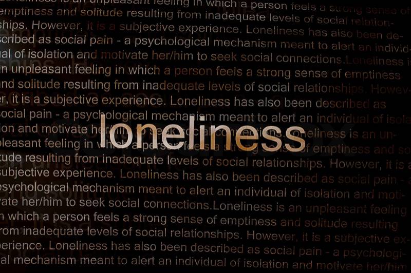 Typed text Loneliness on paper and texts on background, stock photo