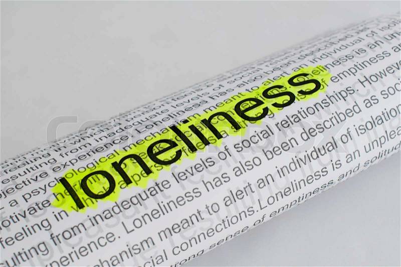 Typed text Loneliness on paper and texts on background, stock photo