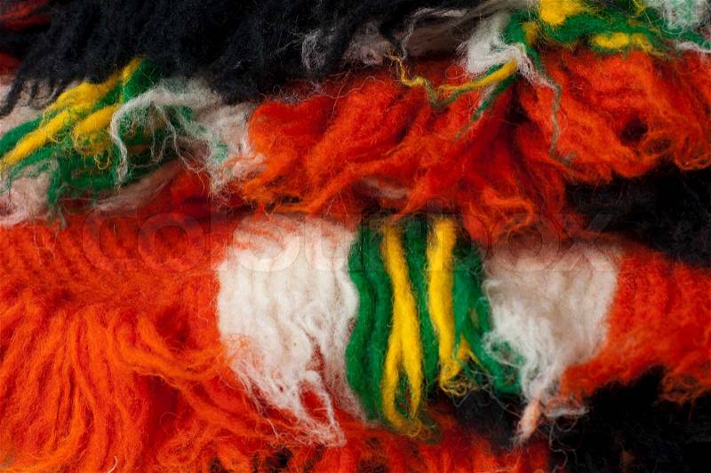 Multicolor wool fibers closeup, stock photo