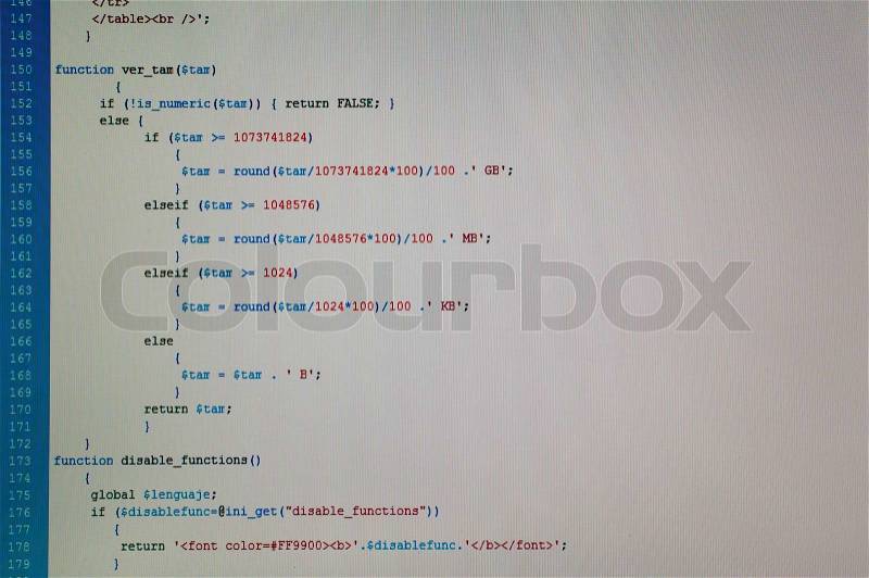 Php code web programming , stock photo