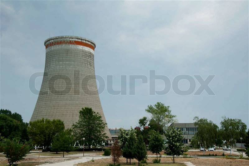 Very wide Industrial chimney.Heating industry, stock photo