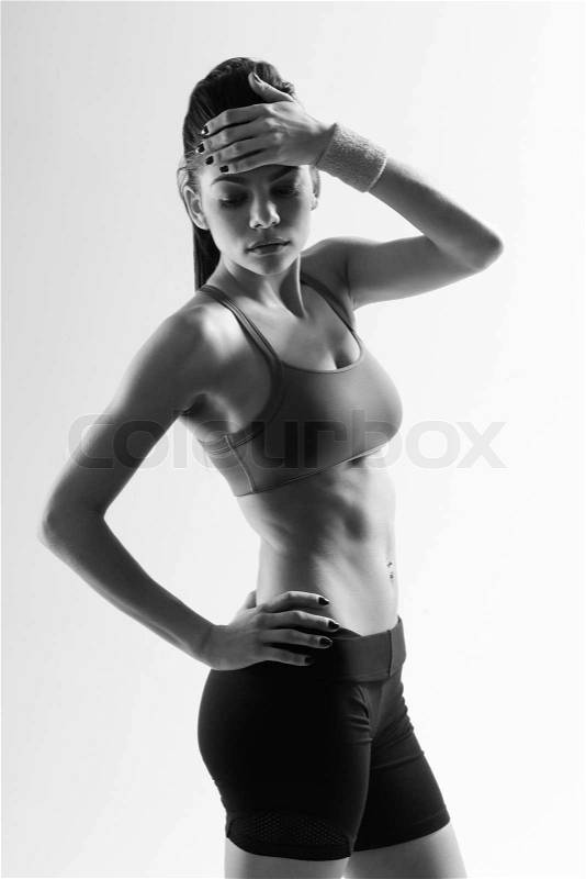 Black and white image of a young beautiful sport woman, stock photo