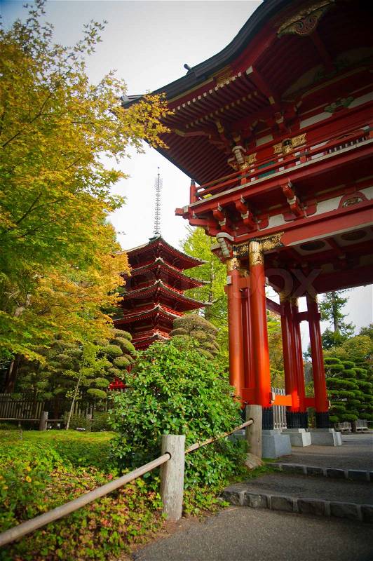Japanese style gate in Japanese Tea Garden, San Francisco, California, USA, stock photo