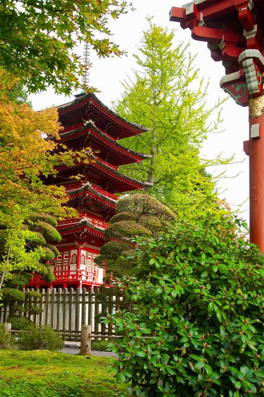 Pagoda in Japanese Tea Garden, San Francisco, California, USA, stock photo