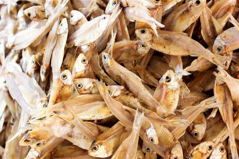 Dried small fish in the thai market, stock photo