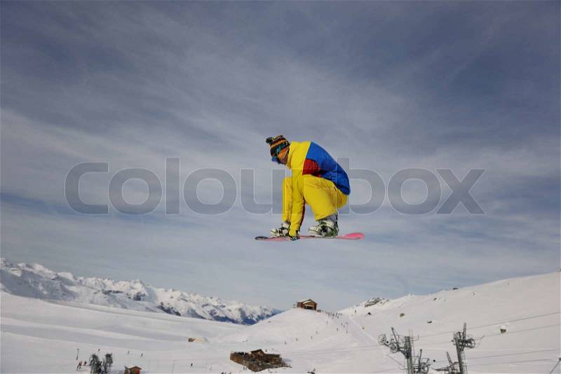 Snowboard winter sport extreme jump , stock photo