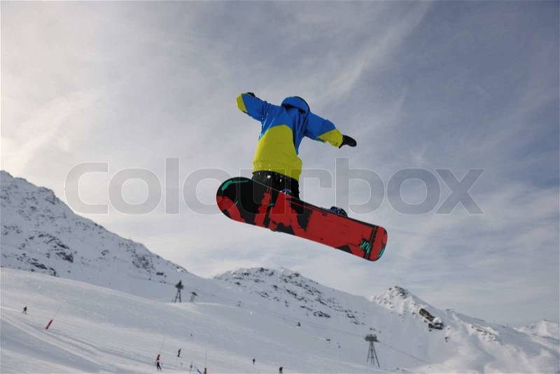 Snowboard winter sport extreme jump , stock photo
