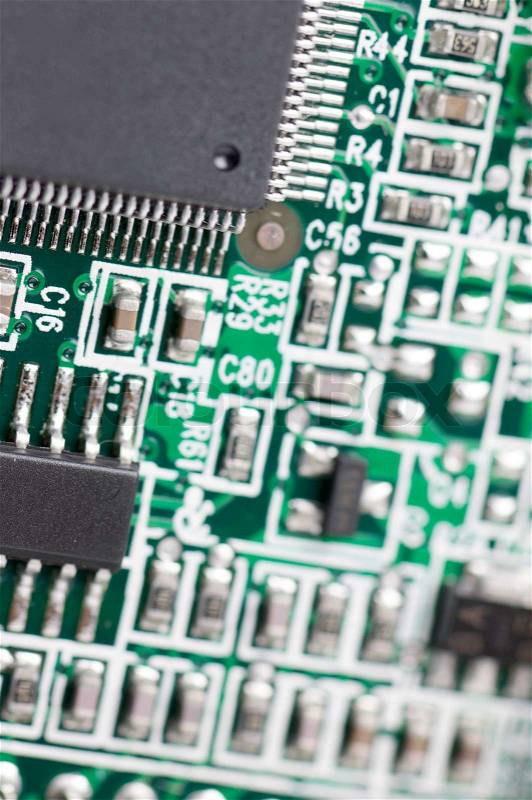 Close-up view of an green integrated circuit, stock photo