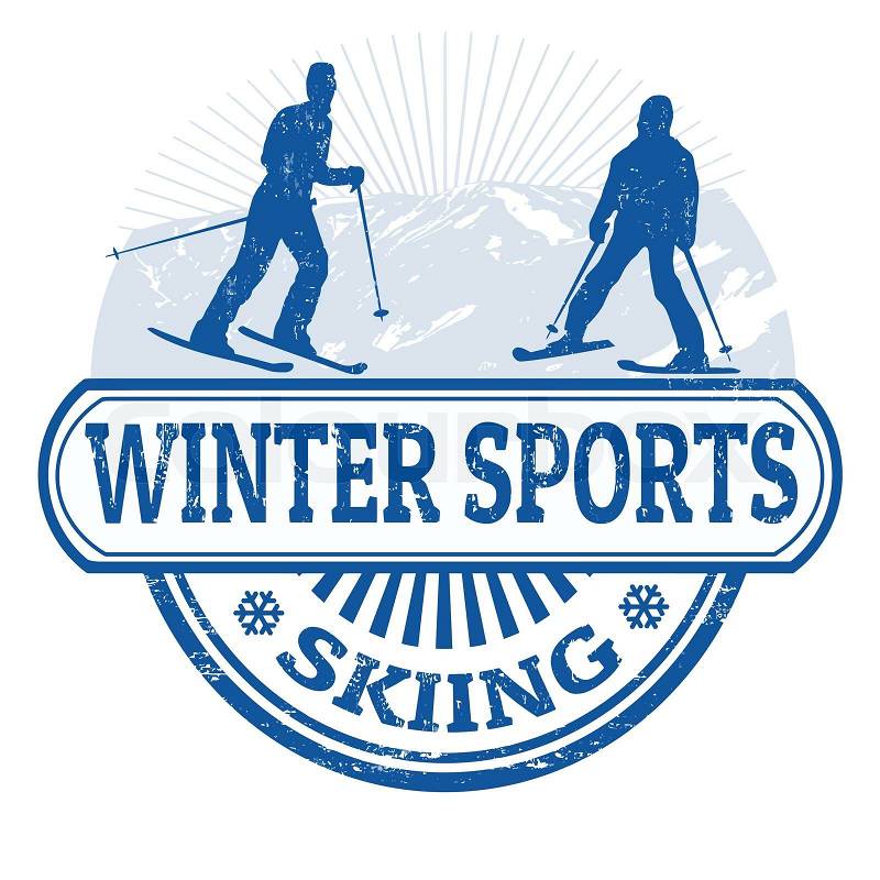 Winter sports skiing grunge rubber stamp on white, vector illustration, vector
