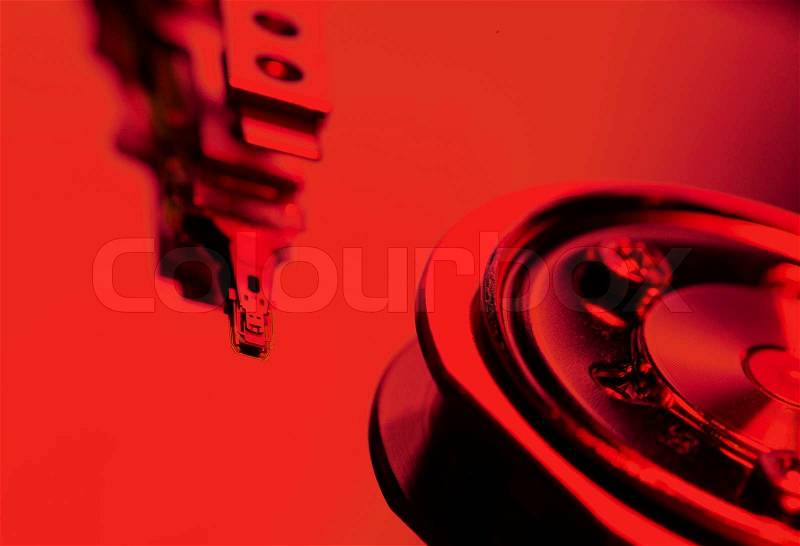 Close Up of a hard disk drive internals, stock photo