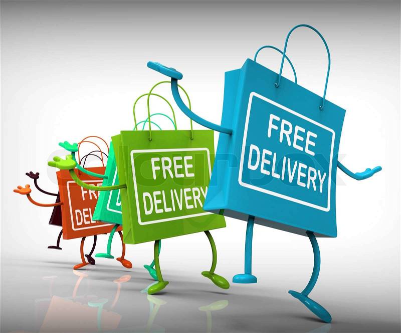 Free Delivery Bags Showing Promotions of no charge for Shipment, stock photo