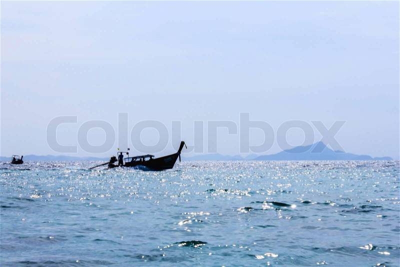 Travel background. Traditional long tail boats, stock photo