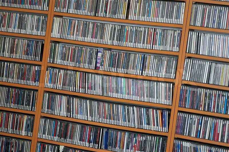 Music cd dvd and plates collection library archive, stock photo